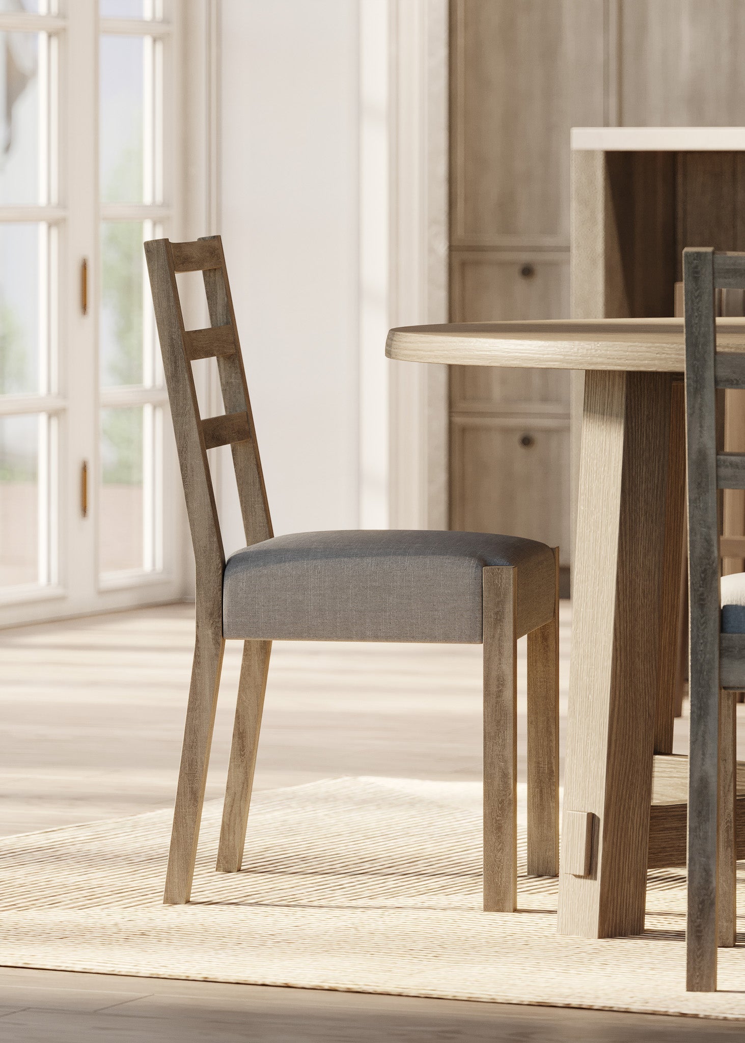 Willow Organic Wooden Dining Chair in Weathered Grey Finish with Slate Linen Fabric Upholstery, Set of 2 in Dining Chair by Maven Lane