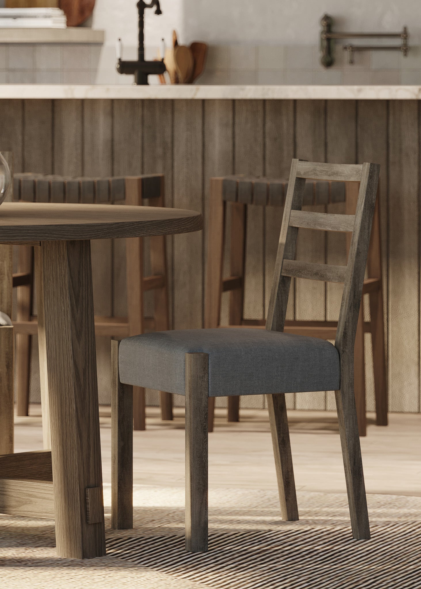 Willow Organic Wooden Dining Chair in Weathered Grey Finish with Slate Linen Fabric Upholstery, Set of 2 in Dining Chair by Maven Lane