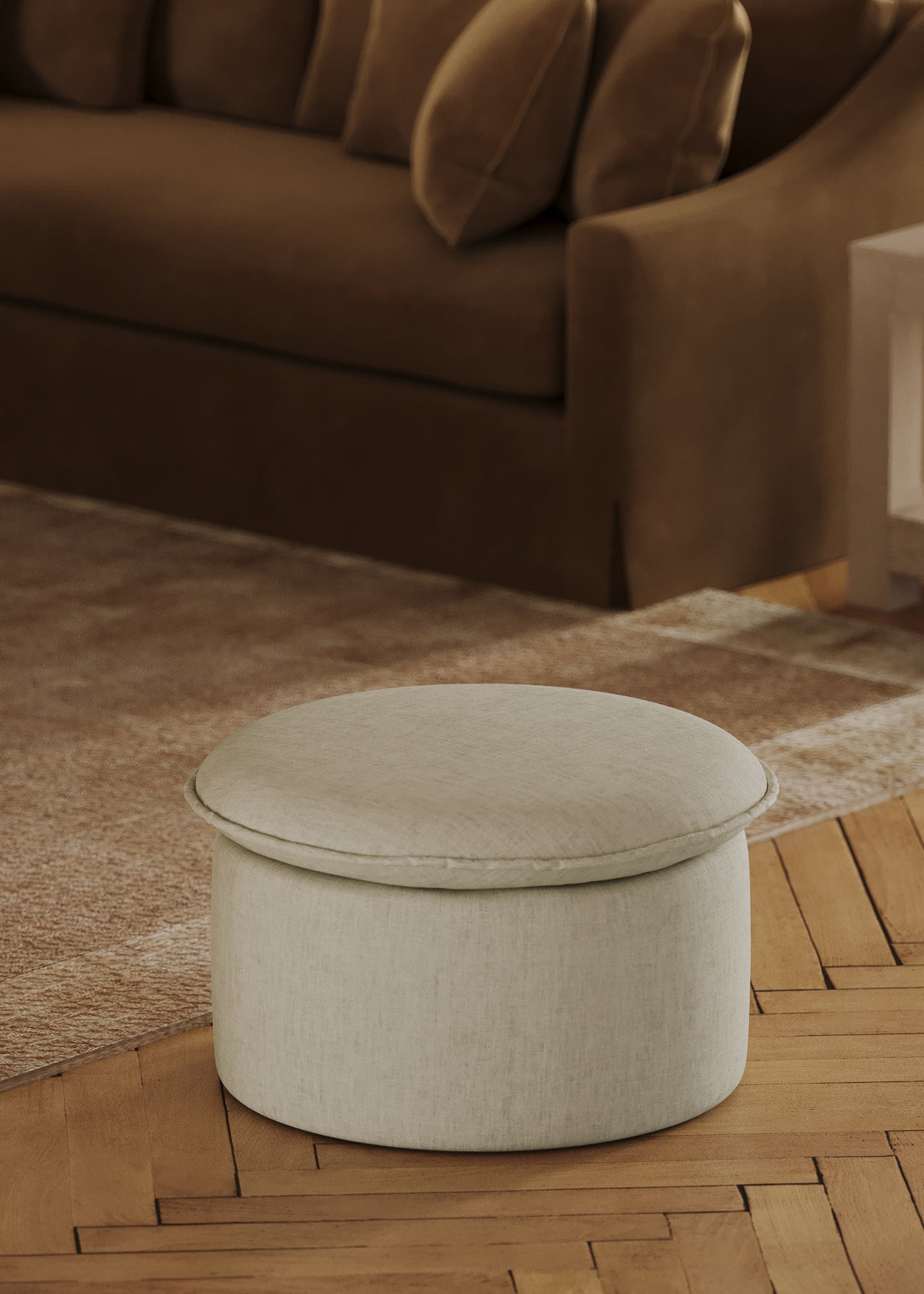 Lyra Organic Ottoman in Dove Fabric Upholstery in Ottomans & Benches by Maven Lane