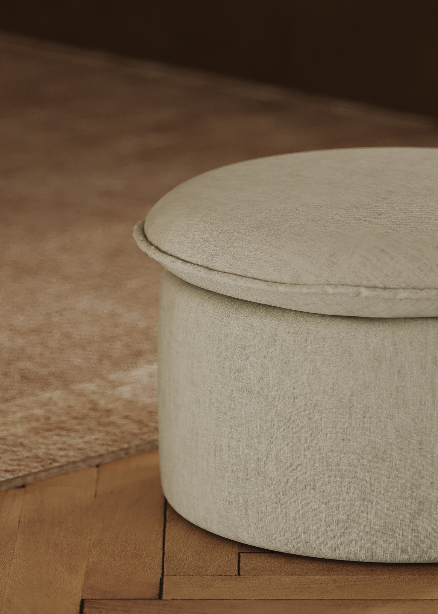 Lyra Organic Ottoman in Dove Fabric Upholstery in Ottomans & Benches by Maven Lane