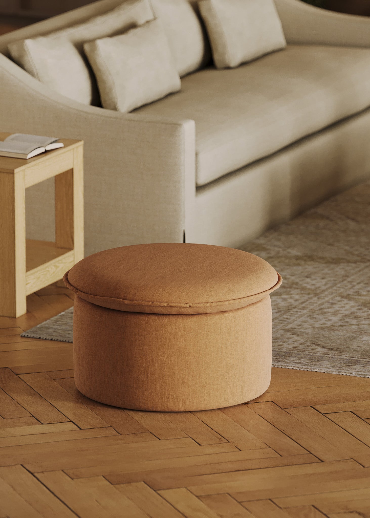 Lyra Organic Ottoman in Clay Fabric Upholstery in Ottomans & Benches by Maven Lane