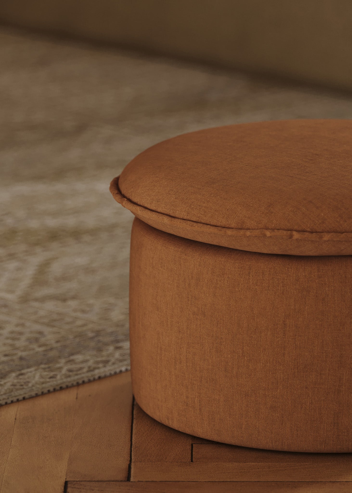 Lyra Organic Ottoman in Clay Fabric Upholstery in Ottomans & Benches by Maven Lane