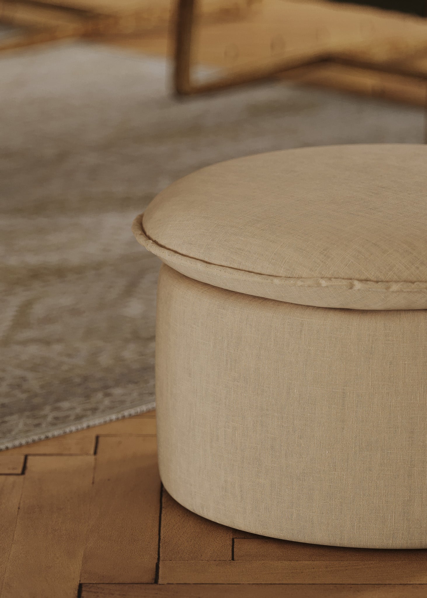 Lyra Organic Ottoman in Taupe Fabric Upholstery in Ottomans & Benches by Maven Lane