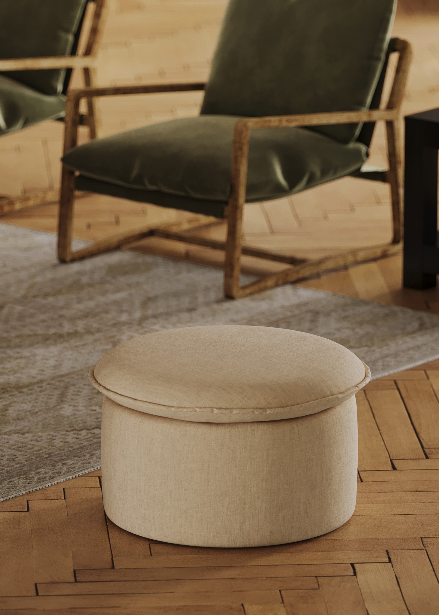 Lyra Organic Ottoman in Taupe Fabric Upholstery in Ottomans & Benches by VMI