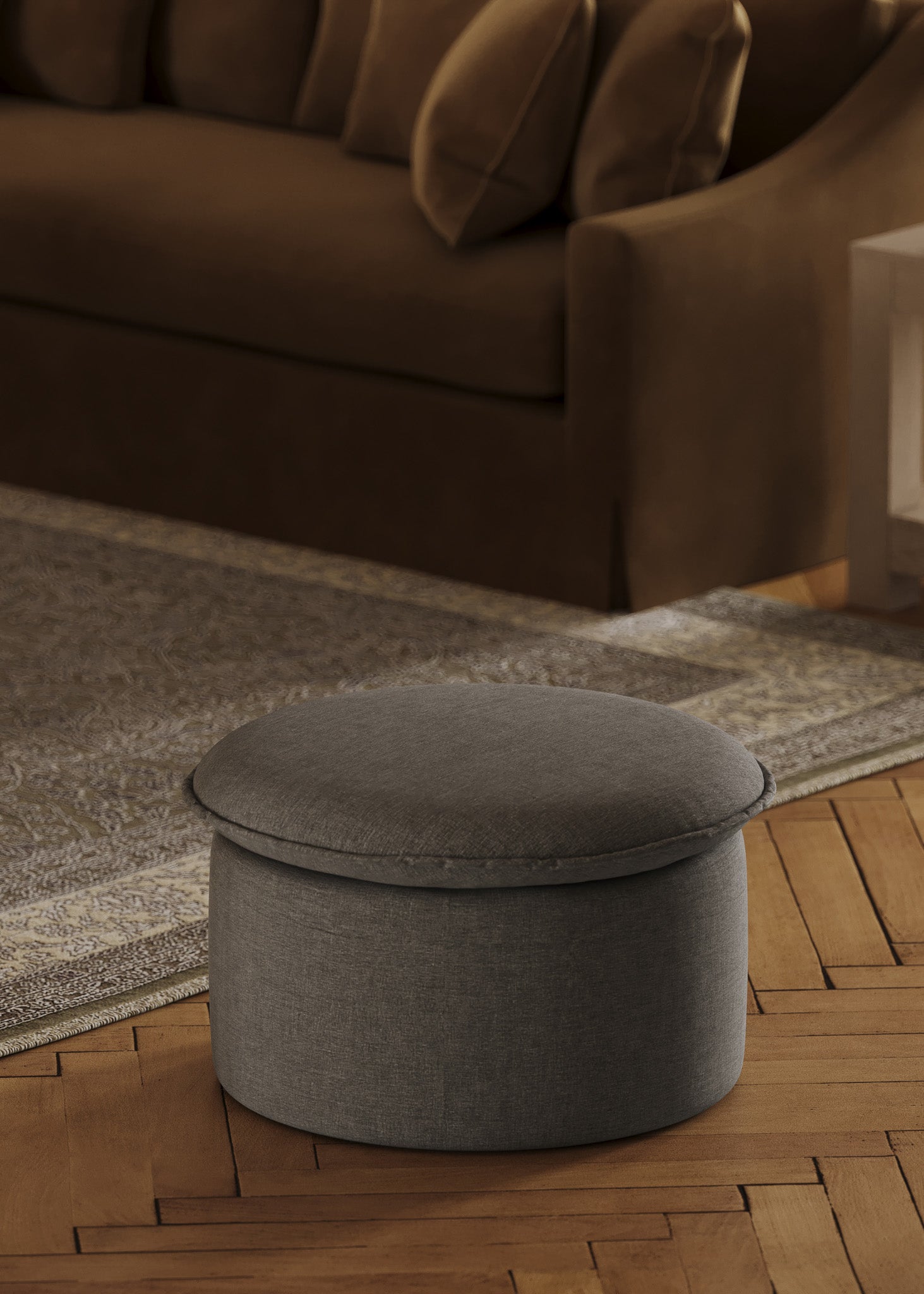 Lyra Organic Ottoman in Slate Fabric Upholstery in Ottomans & Benches by Maven Lane