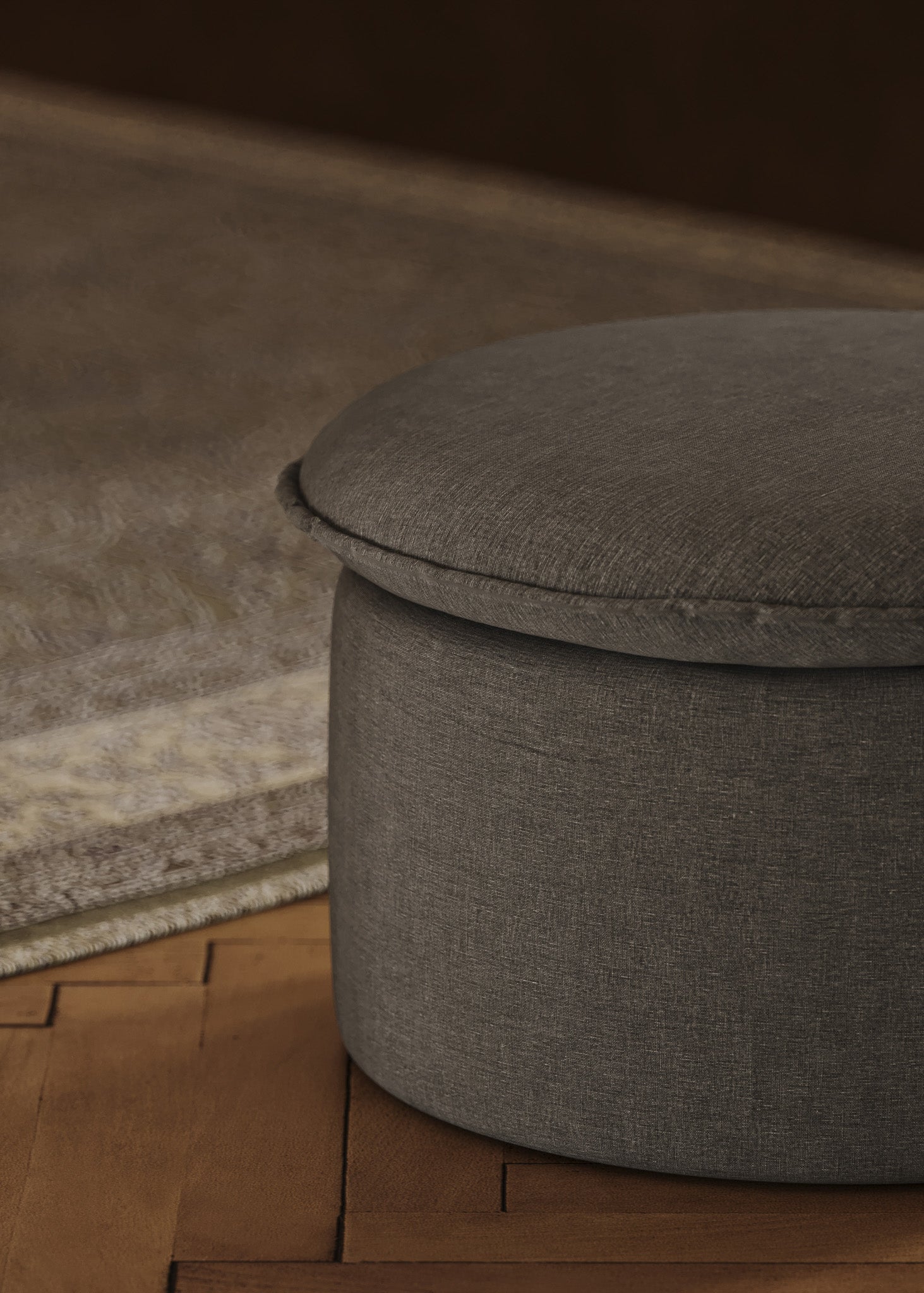 Lyra Organic Ottoman in Slate Fabric Upholstery in Ottomans & Benches by Maven Lane