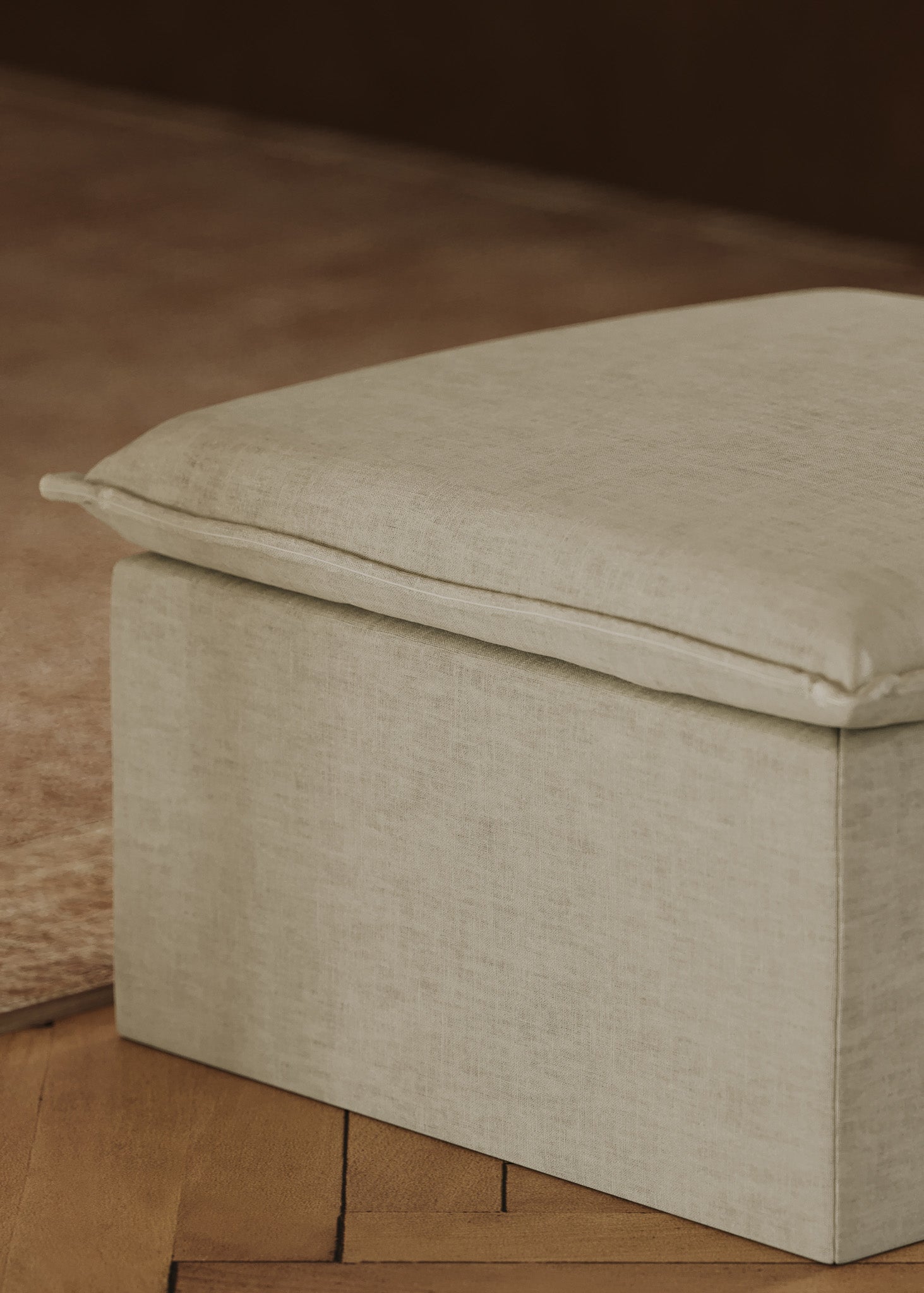 Claude Organic Ottoman in Dove Fabric Upholstery in Ottomans & Benches by Maven Lane