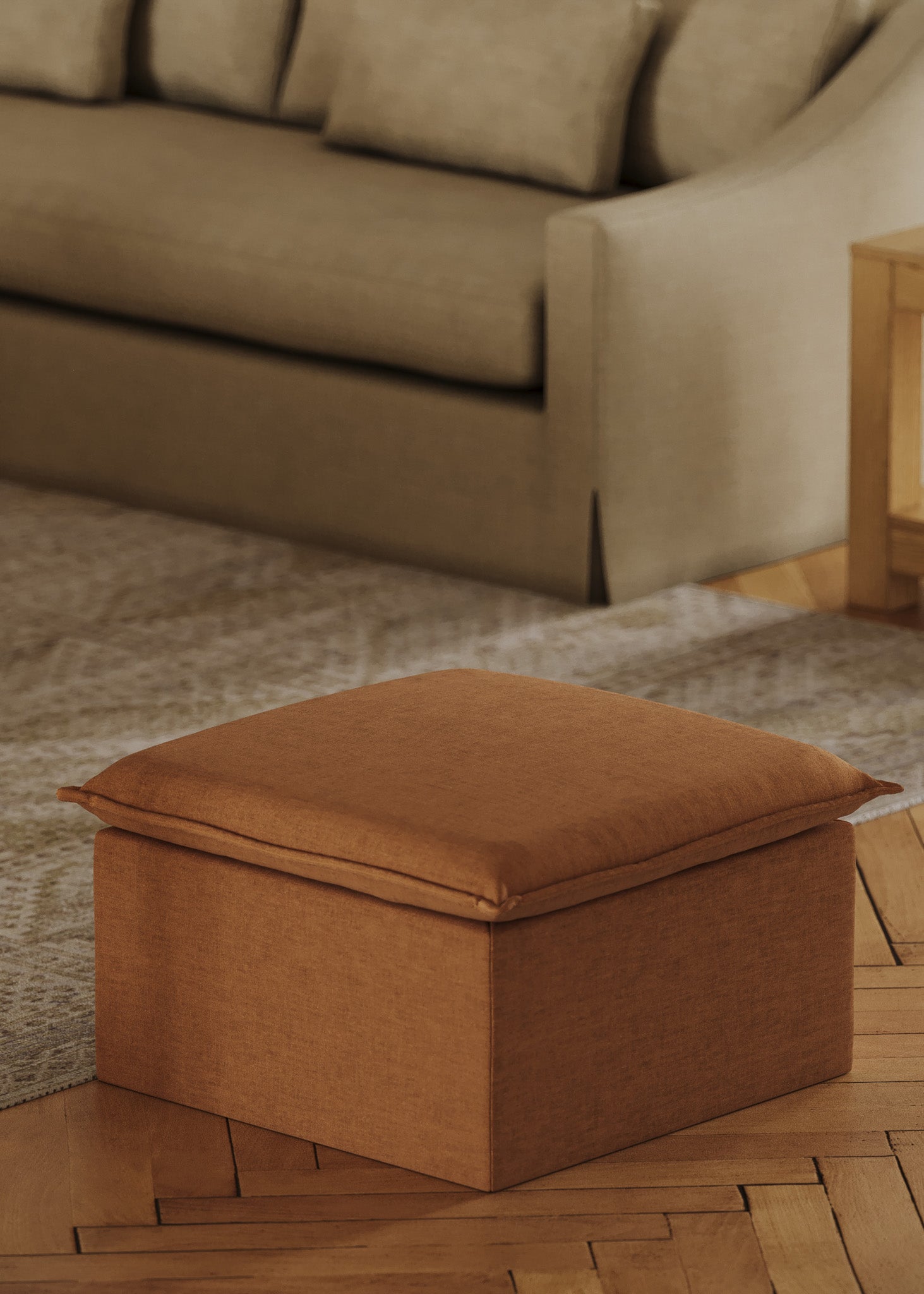 Claude Organic Ottoman in Clay Fabric Upholstery in Ottomans & Benches by Maven Lane