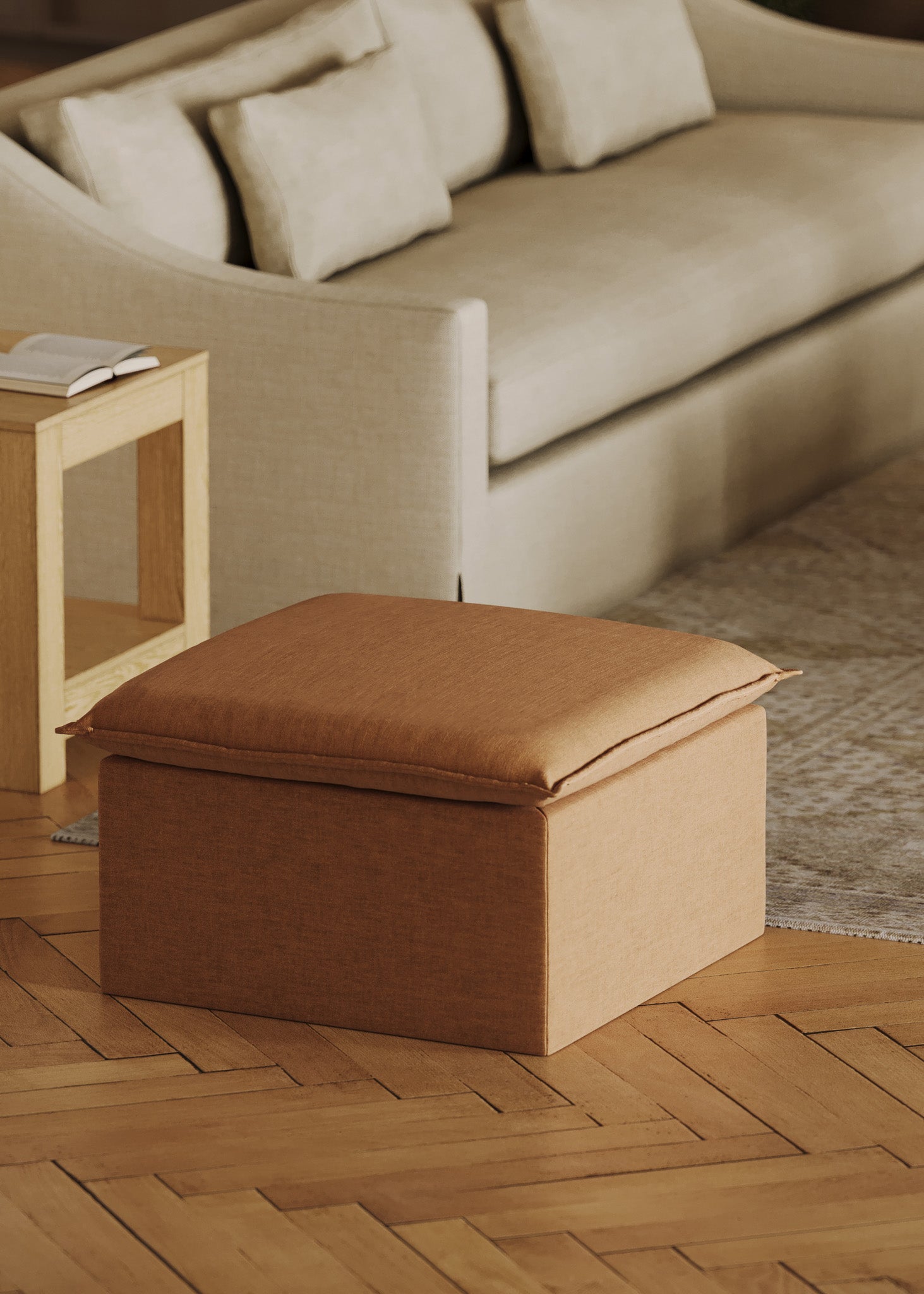 Claude Organic Ottoman in Clay Fabric Upholstery in Ottomans & Benches by Maven Lane