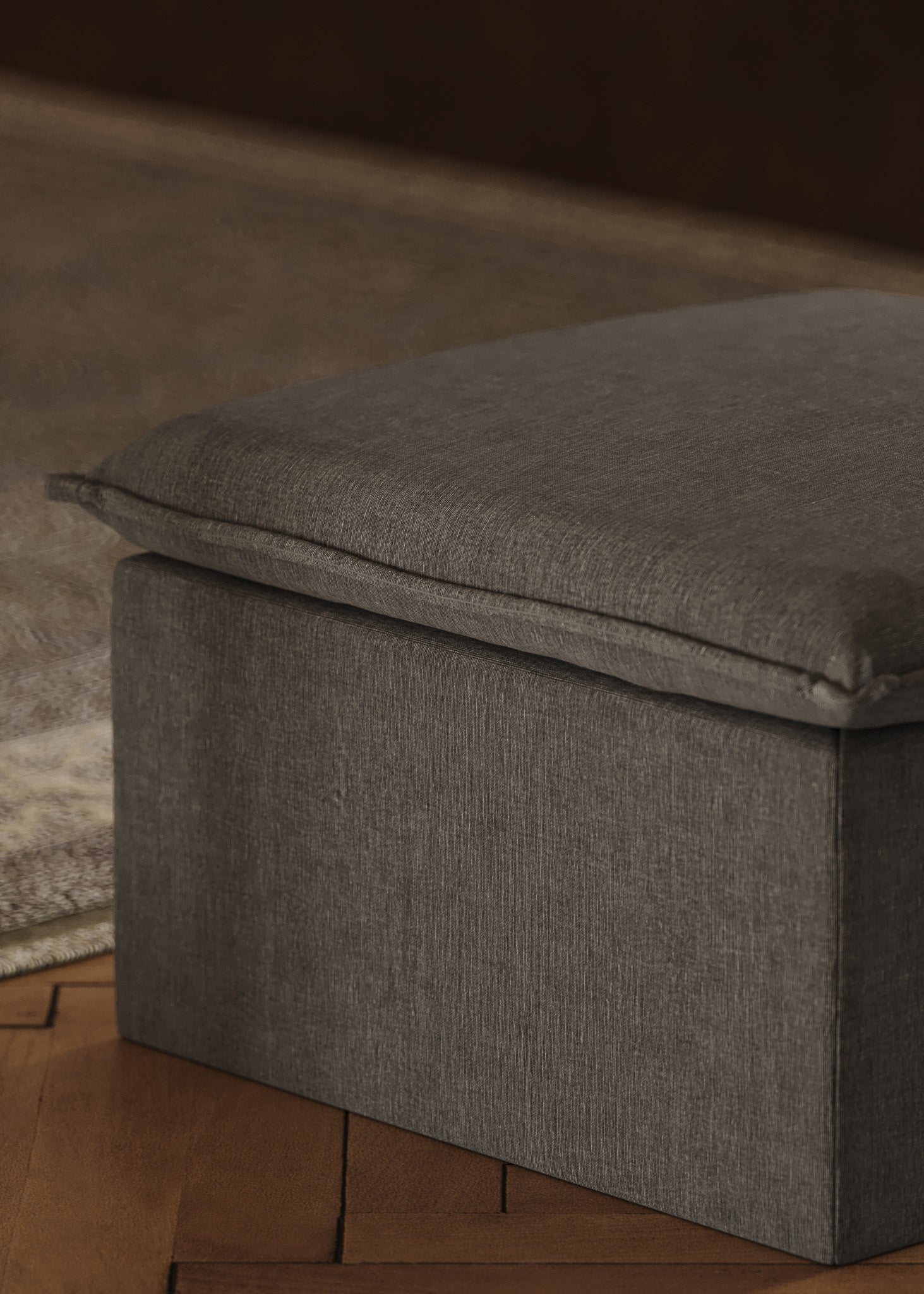 Claude Organic Ottoman in Slate Fabric Upholstery in Ottomans & Benches by Maven Lane