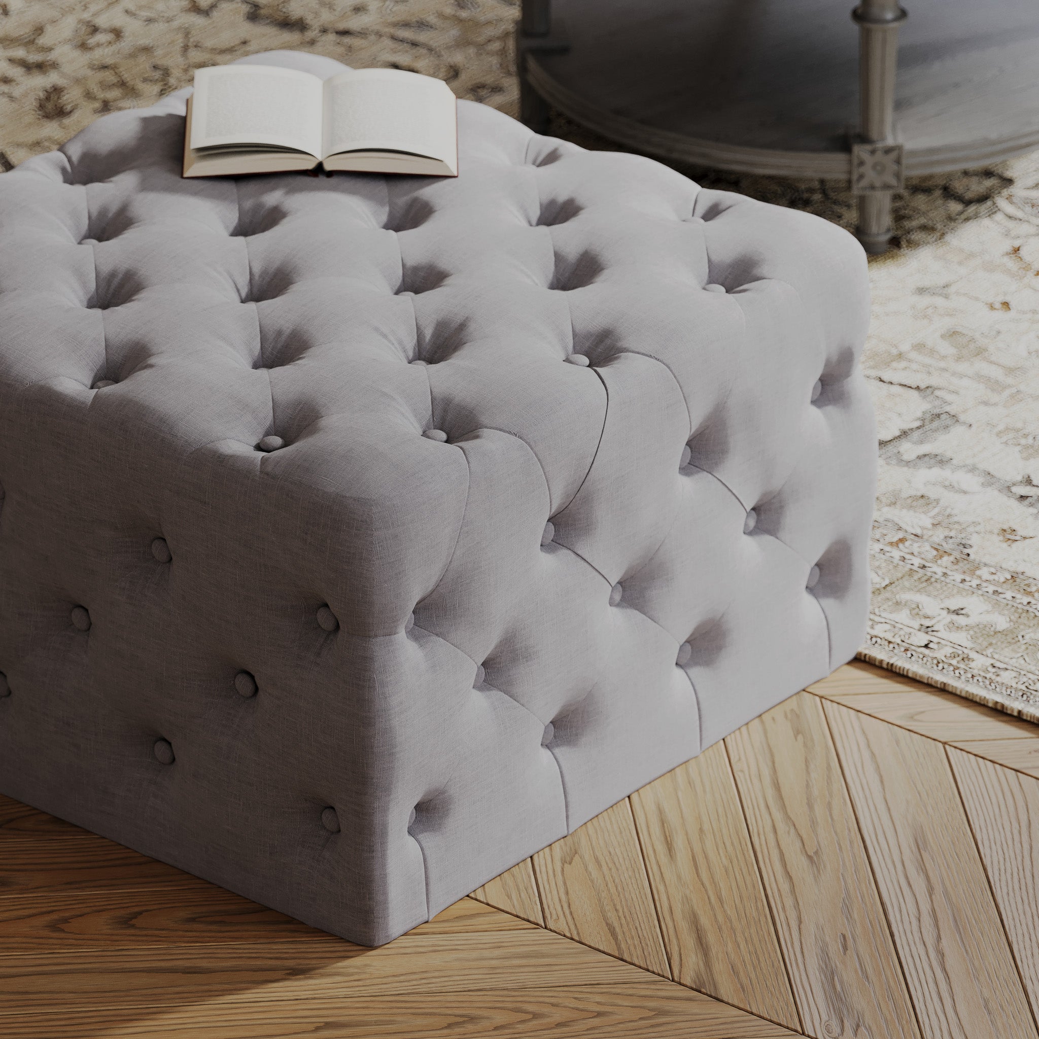 Henry Classical Ottoman in Slate Fabric Upholstery in Ottomans & Benches by Maven Lane