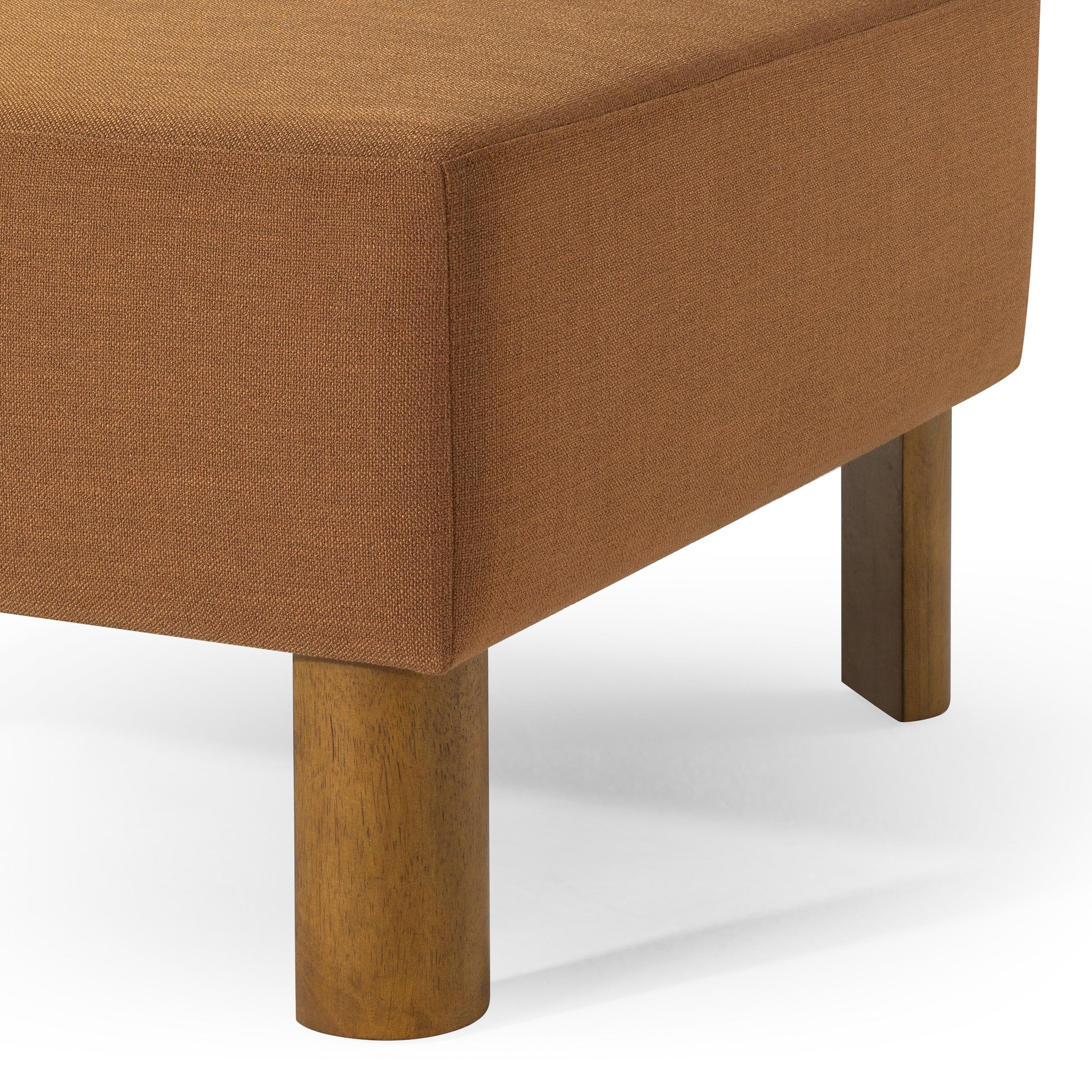 Lena Contemporary Upholstered Ottoman with Refined Brown Wood Finish in Ottomans & Benches by Maven Lane