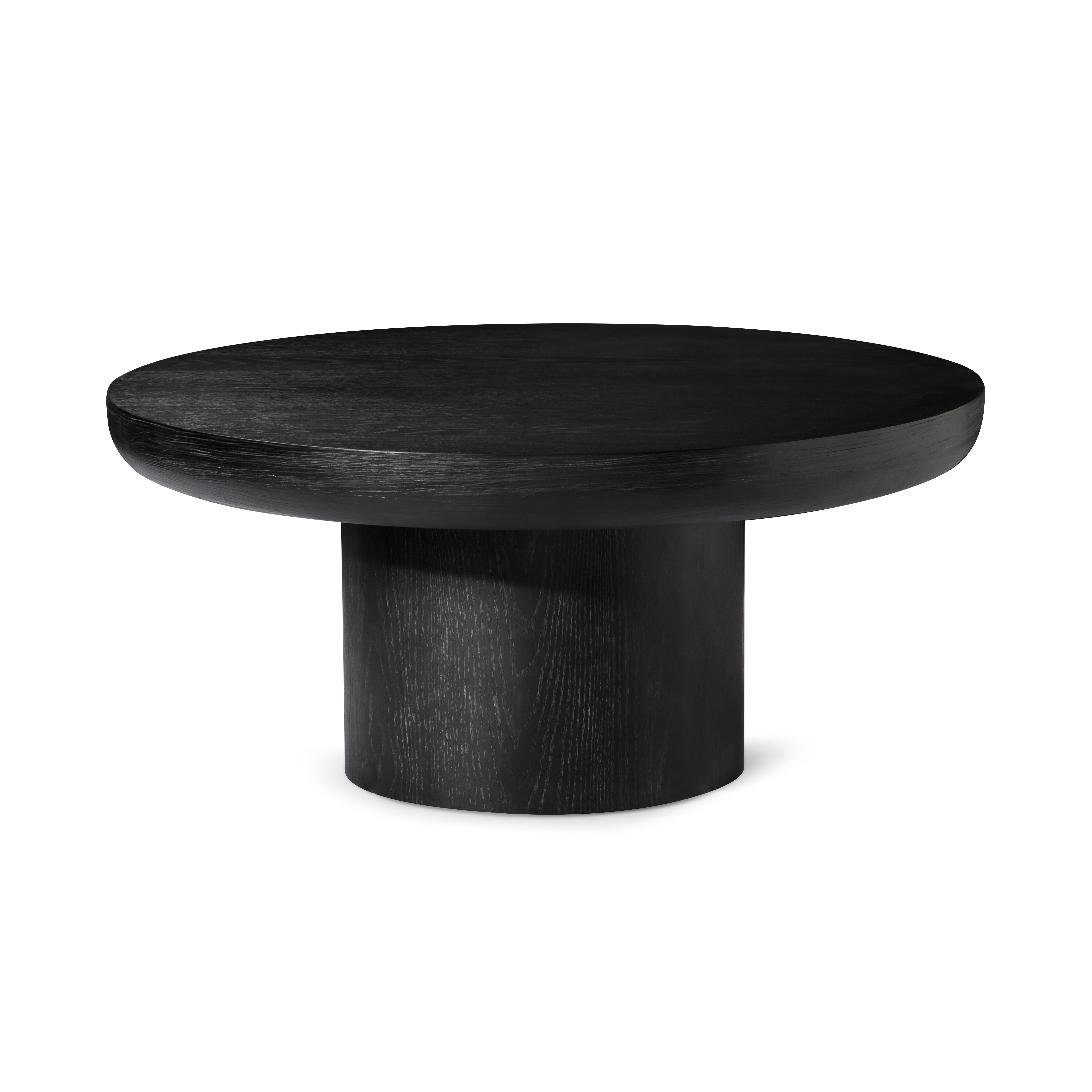 Owen Rustic Circular Wooden Coffee Table In Aged Black in Accent Tables by Maven Lane