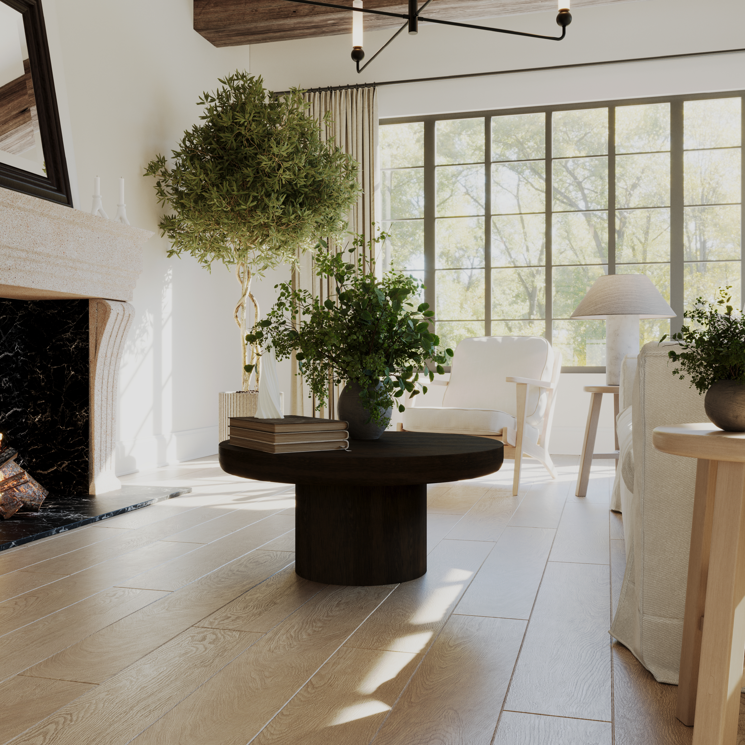 Owen Circular Wooden Coffee Table in Brown Finish in Coffee Table by Maven Lane