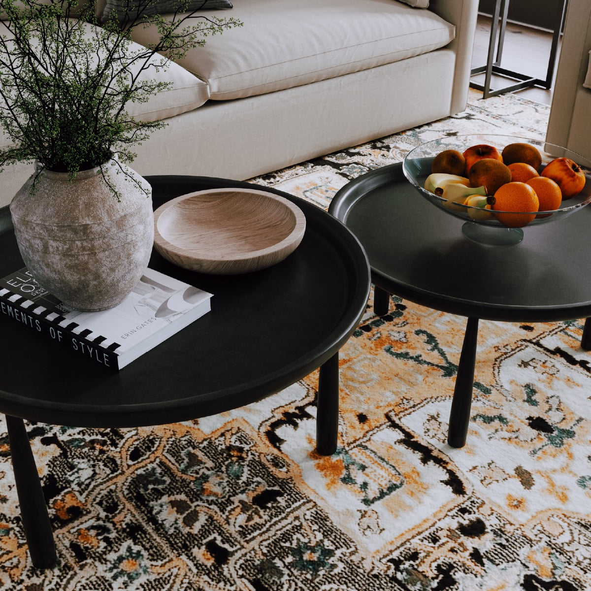 Sonia Rustic Wooden Nesting Coffee Tables in Black Finish in Nesting Tables by Maven Lane
