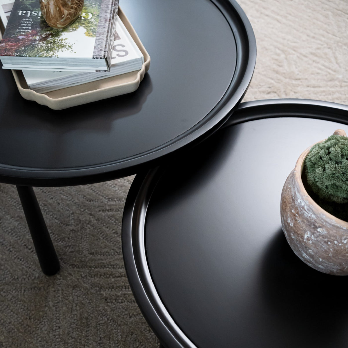Sonia Rustic Wooden Nesting Coffee Tables in Black Finish in Nesting Tables by Maven Lane