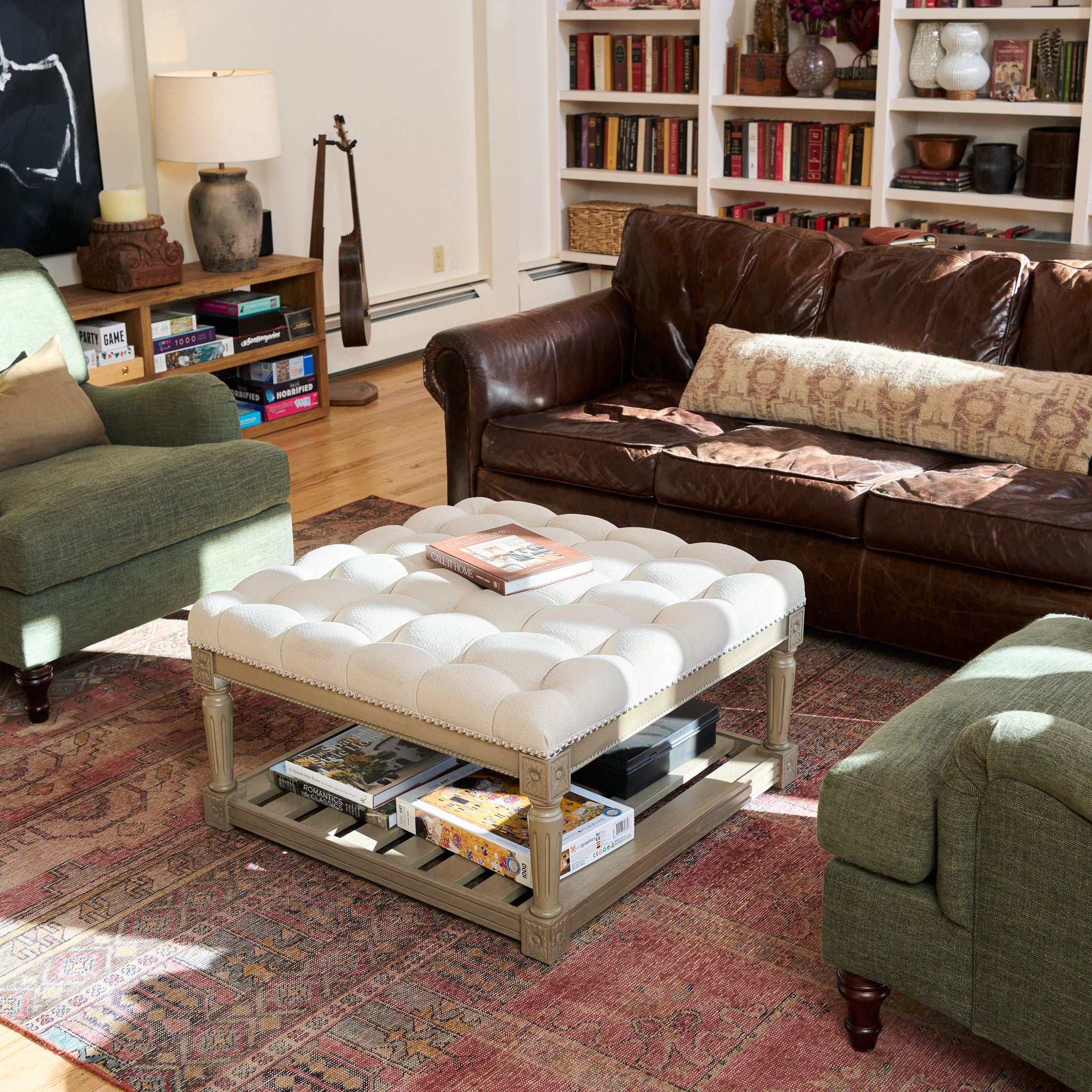 Mesa Square Upholstered Coffee Table in Grey Finish with Grey Fabric in Coffee Table by Maven Lane