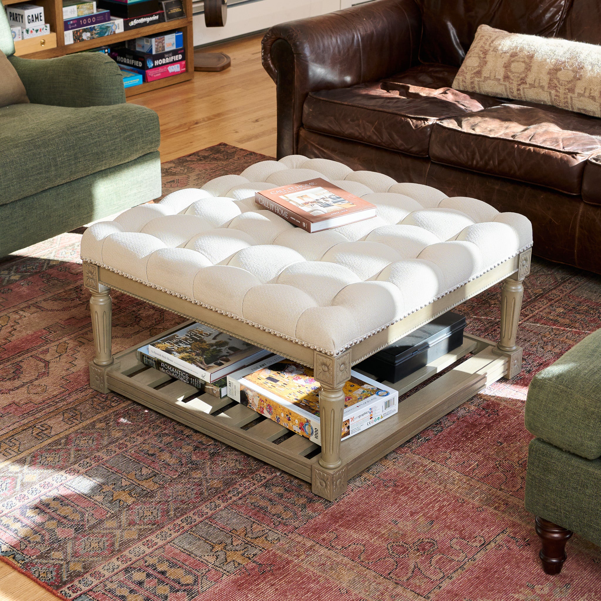 Mesa Square Upholstered Coffee Table in Grey Finish with Grey Fabric in Coffee Table by Maven Lane