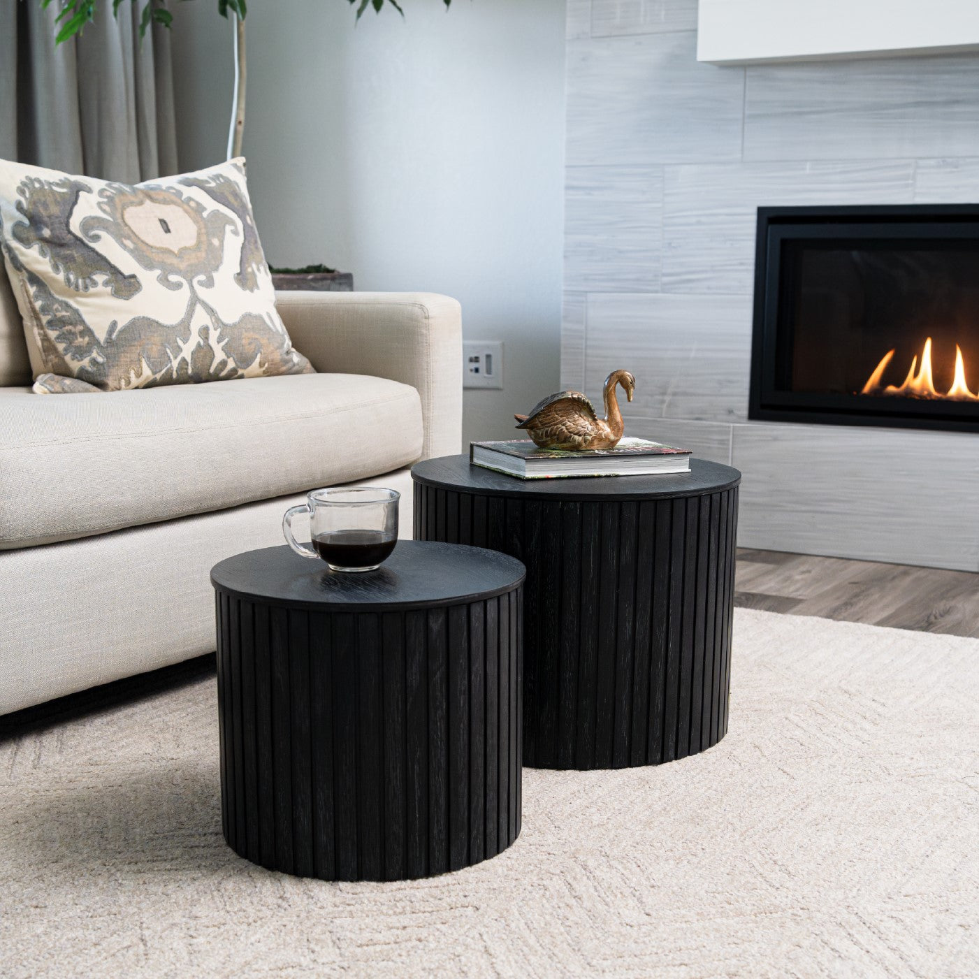 Austin Wooden Coffee Table Set with Storage in Black Finish in Nesting Tables by Maven Lane