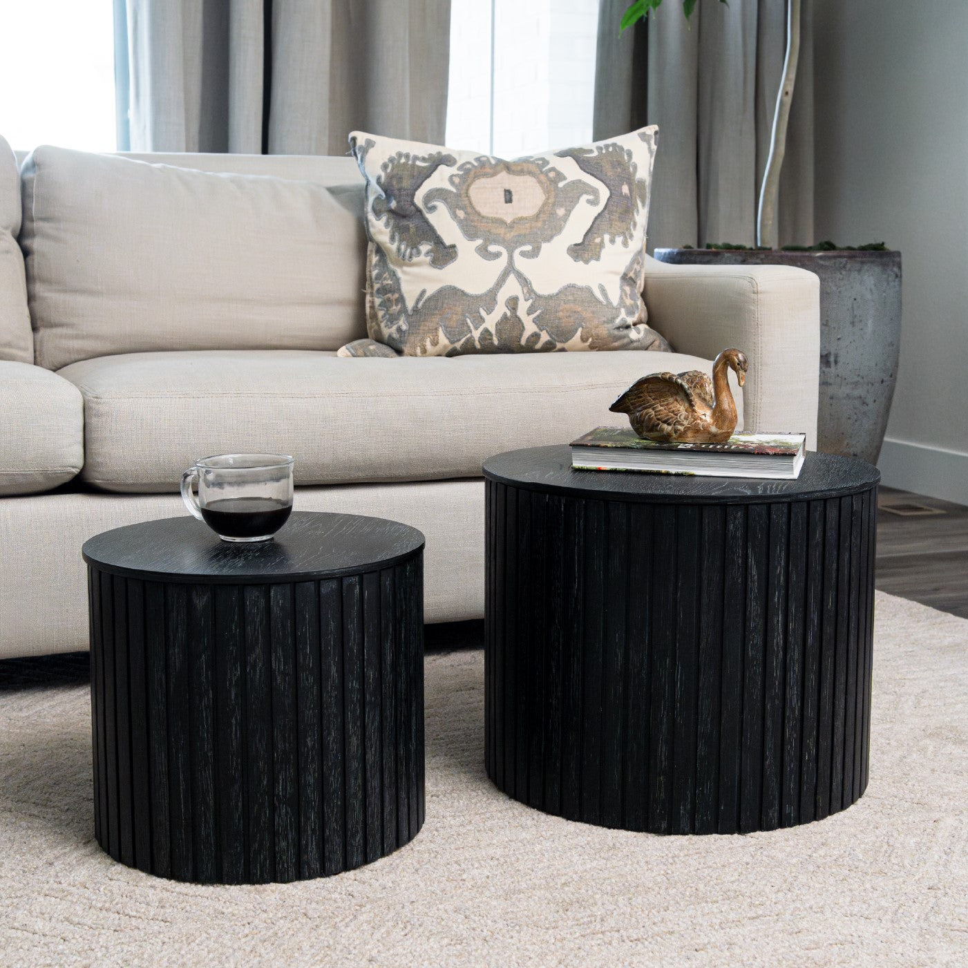 Austin Wooden Coffee Table Set with Storage in Black Finish in Nesting Tables by Maven Lane