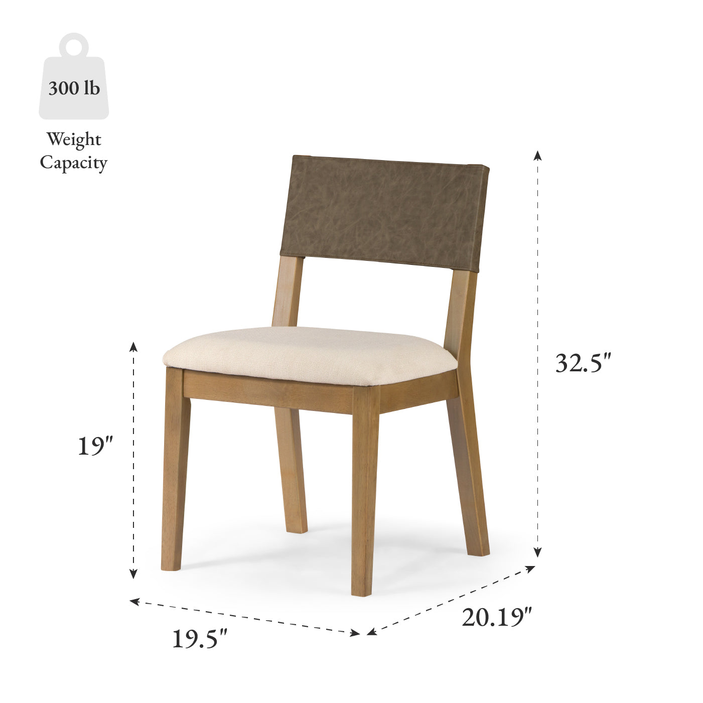 Radi Dining Chair in Natural Finish with Beige Fabric Upholstery and Dark Tan Faux Leather Back, Set of 2 in Maven Lane by Maven Lane