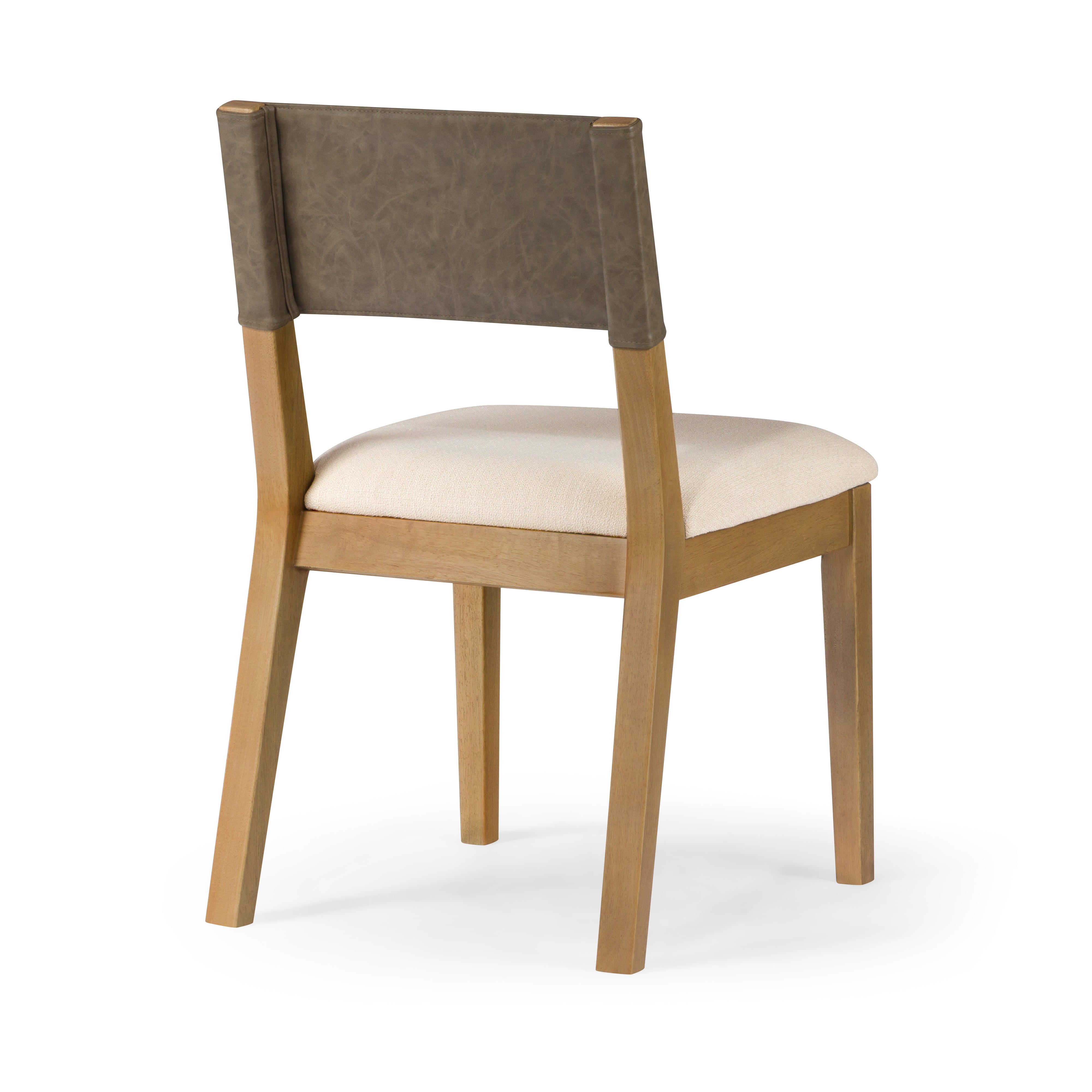 Radi Dining Chair in Natural Finish with Beige Fabric Upholstery and Dark Tan Faux Leather Back, Set of 2 in Maven Lane by Maven Lane