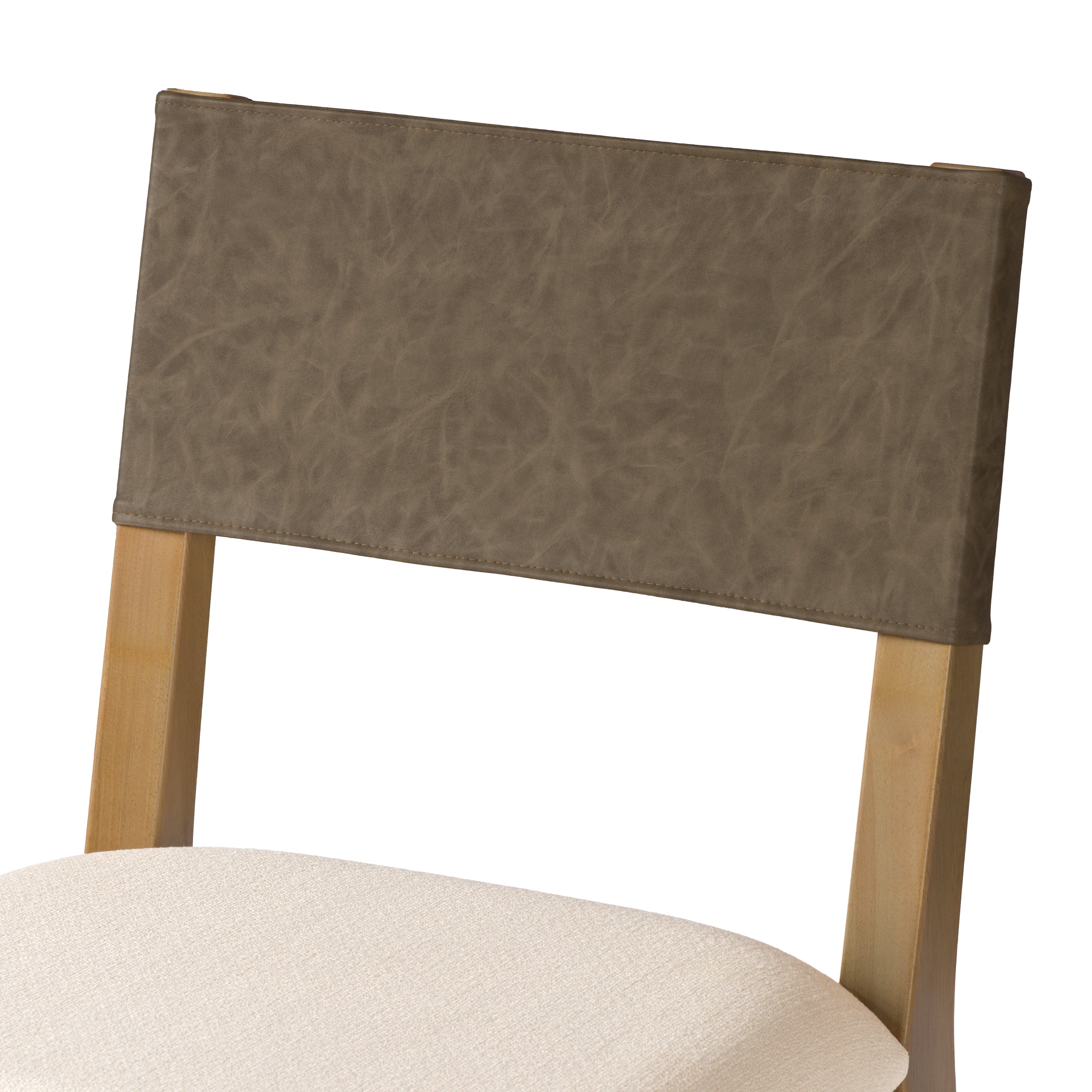 Radi Dining Chair in Natural Finish with Beige Fabric Upholstery and Dark Tan Faux Leather Back, Set of 2 in Maven Lane by Maven Lane