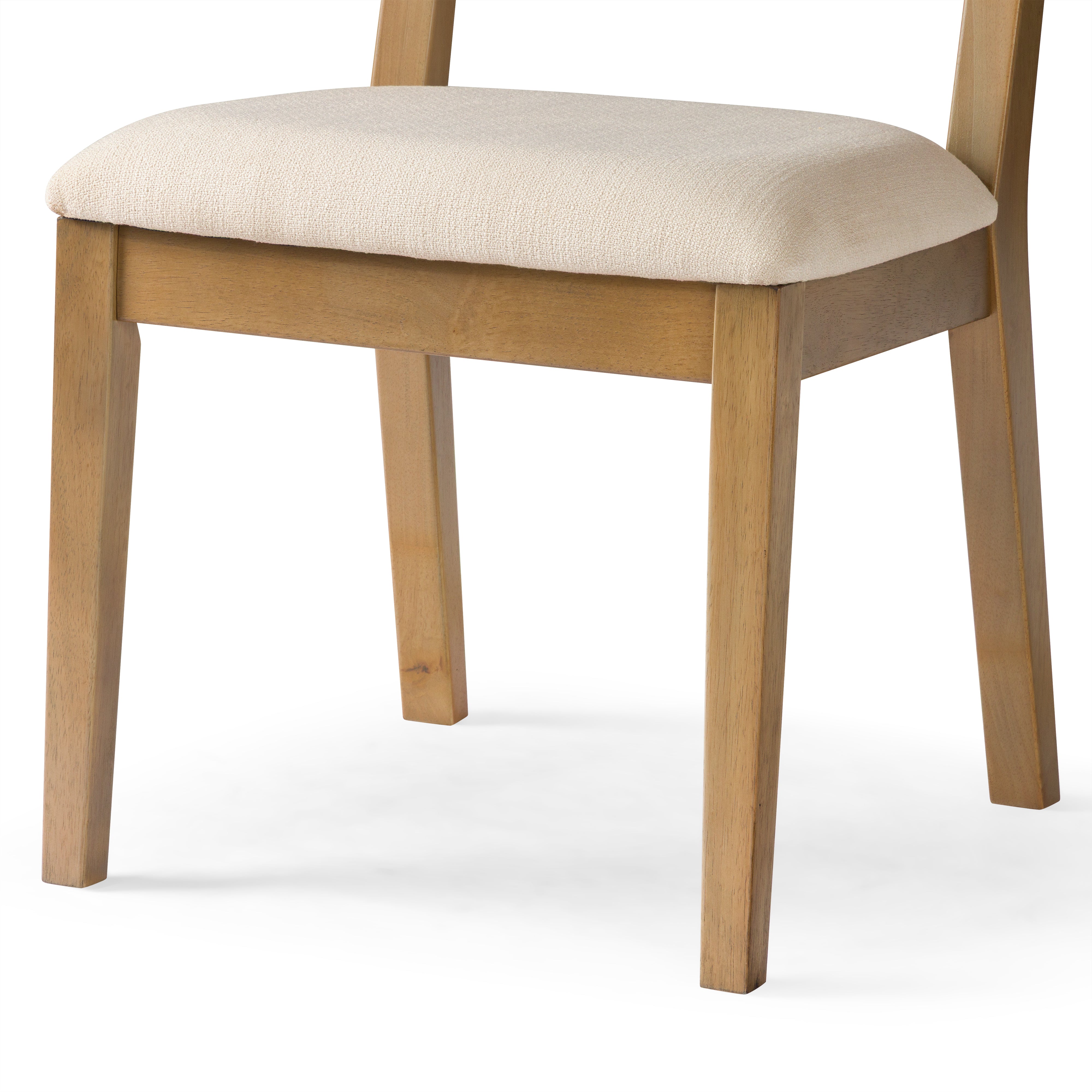 Radi Dining Chair in Natural Finish with Beige Fabric Upholstery and Dark Tan Faux Leather Back, Set of 2 in Maven Lane by Maven Lane