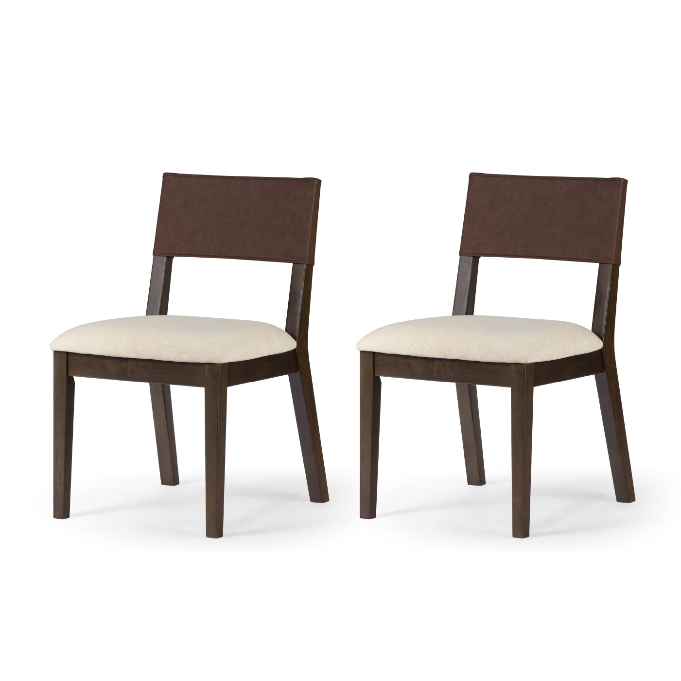 Radi Dining Chair in Brown Finish with Beige Fabric Upholstery and Brown Faux Leather Back, Set of 2 in Dining Chair by Maven Lane