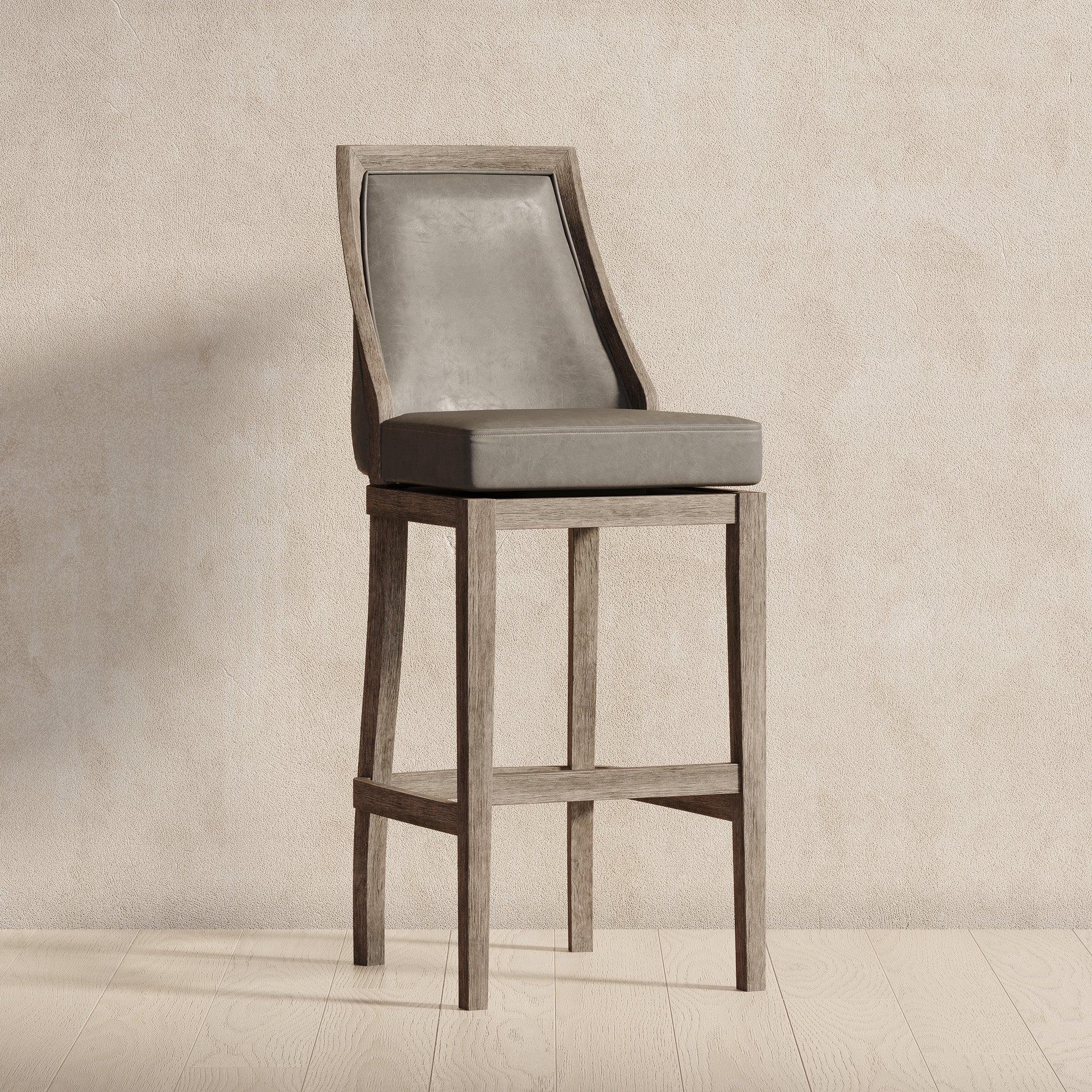 31" Vienna Bar Stool in Reclaimed Oak Finish with Ronan Stone Vegan Leather in Stools by Maven Lane