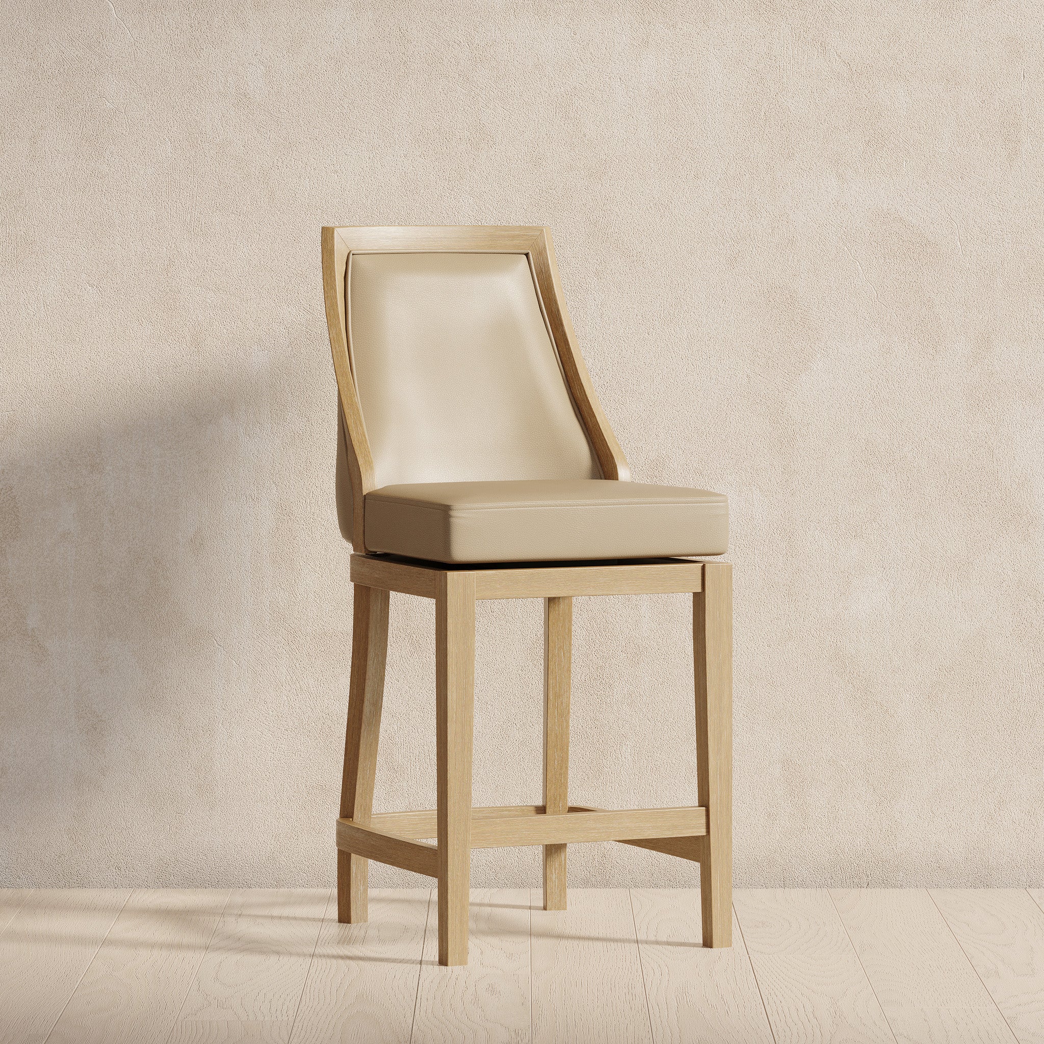26" Vienna Swivel Counter Stool in Weathered Oak Finish with Avanti Bone Vegan Leather in Stools by Maven Lane