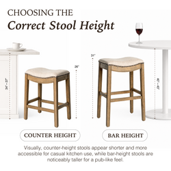Adrien Saddle Bar Stool in Light Brown Finish and Natural Fabric in Stools by Maven Lane