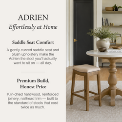 Adrien Saddle Bar Stool in Light Brown Finish and Natural Fabric in Stools by Maven Lane