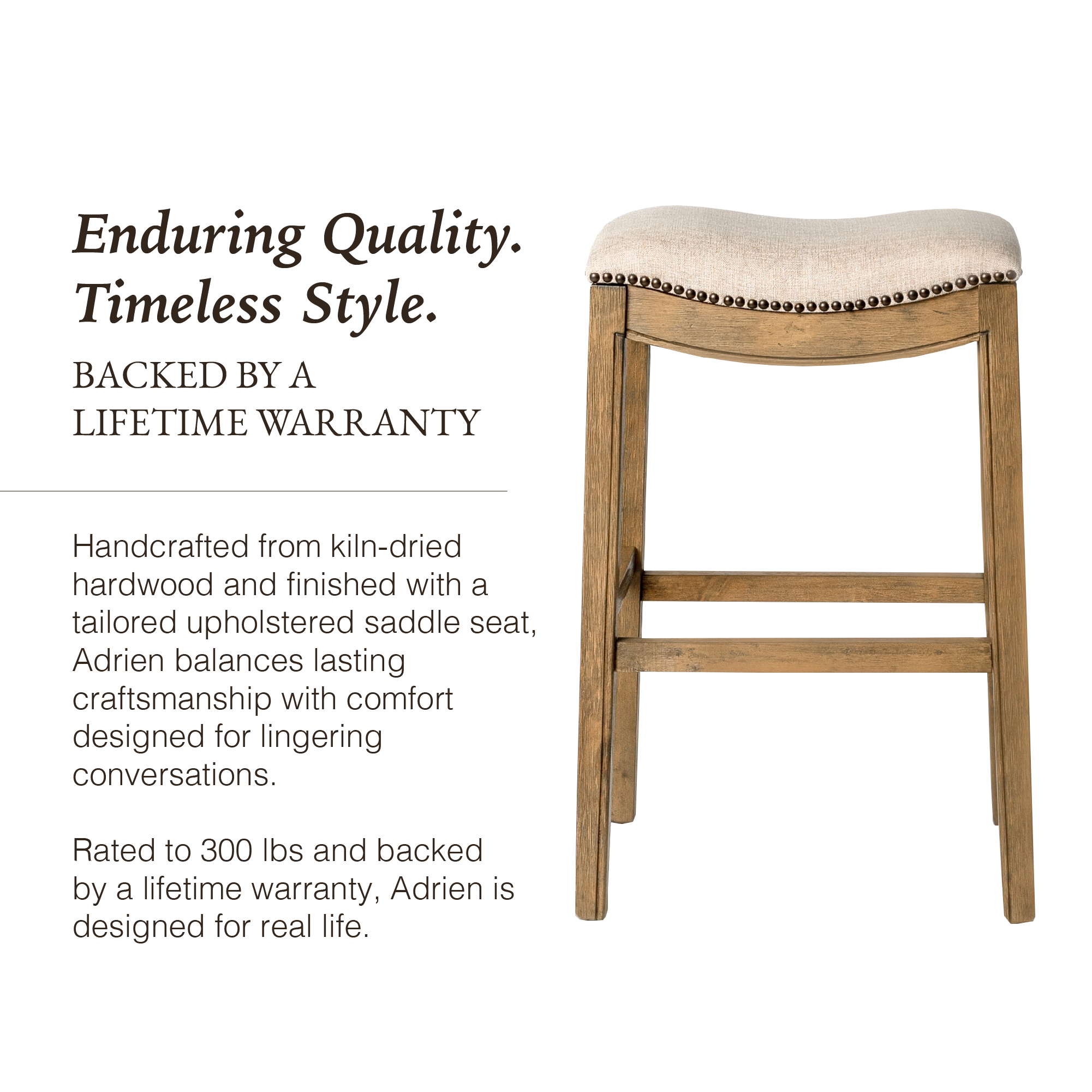 Adrien Saddle Bar Stool in Light Brown Finish and Natural Fabric in Stools by Maven Lane