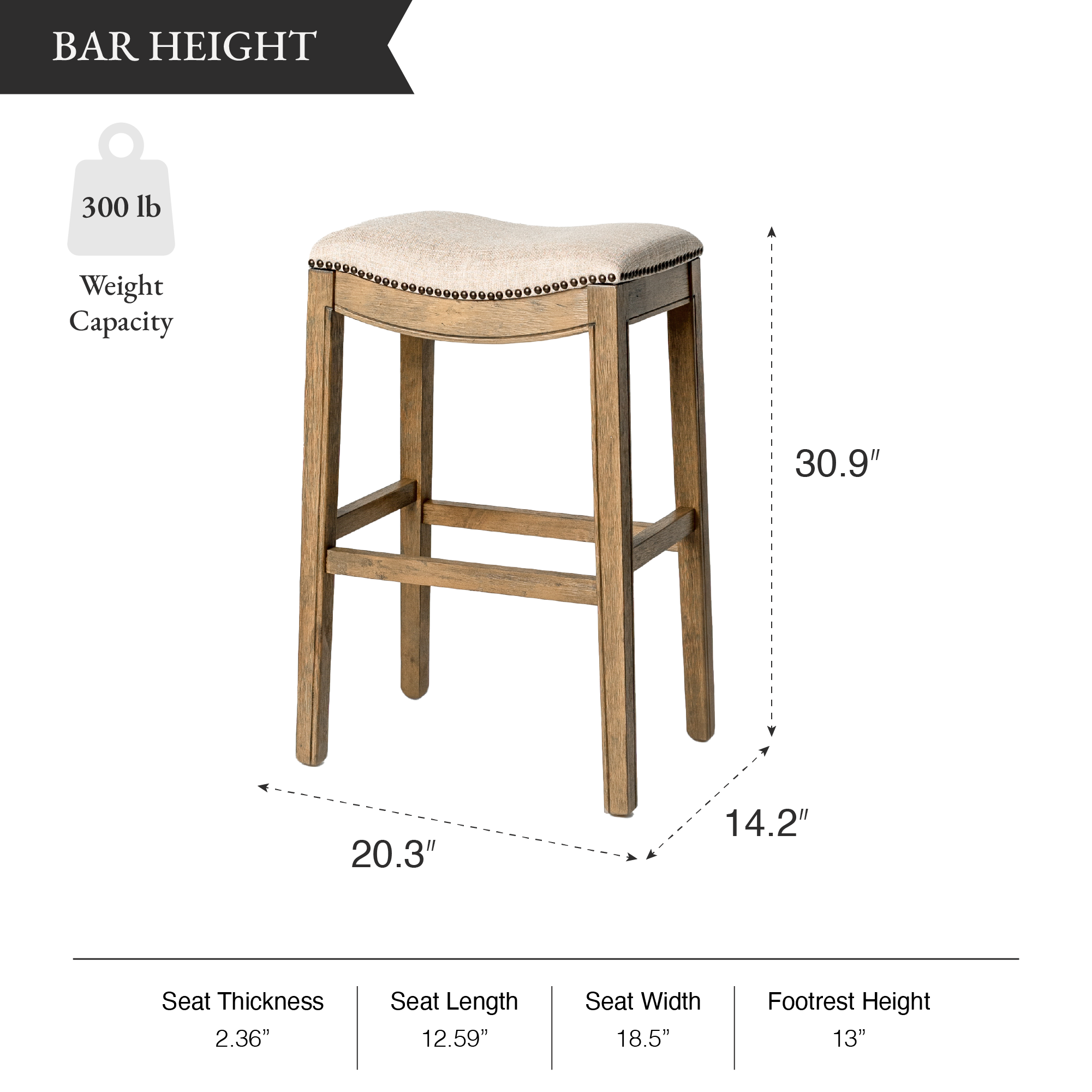 Adrien Saddle Bar Stool in Light Brown Finish and Natural Fabric in Stools by Maven Lane