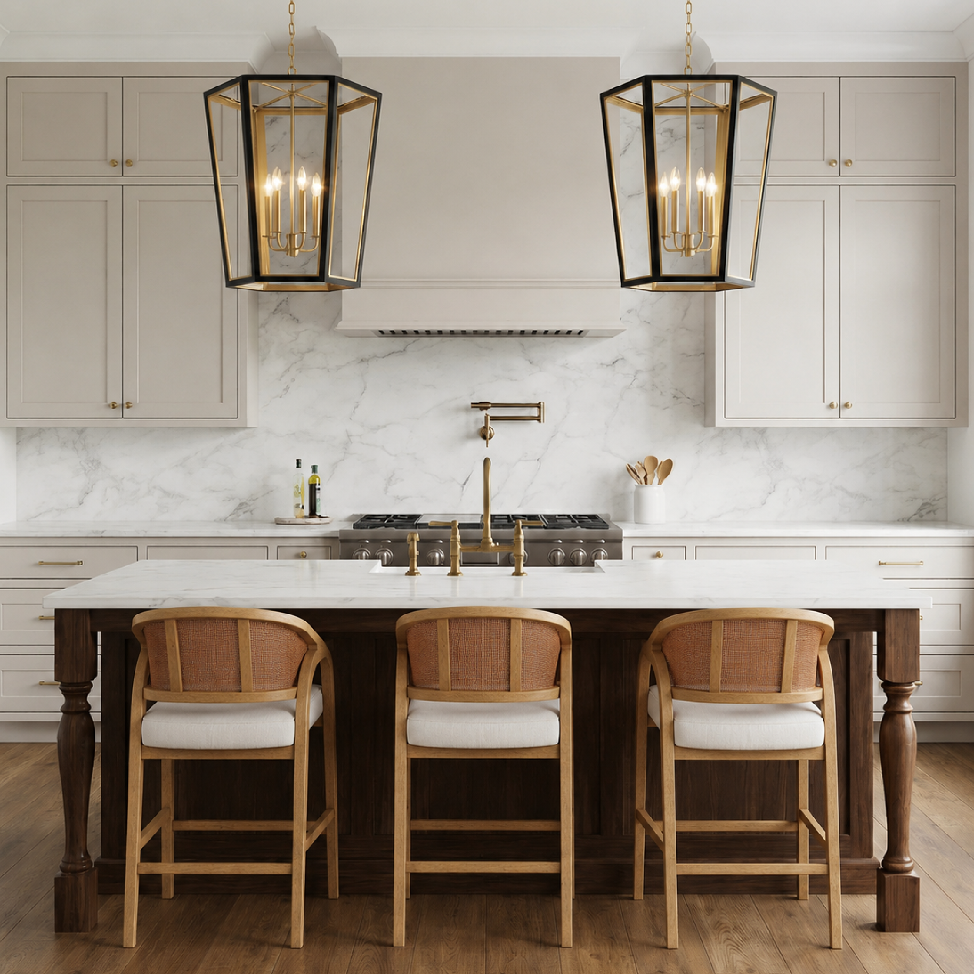 Chloe Counter Stool in Natural Finish with Beige Fabric Upholstery and Rattan Back in Stools by Maven Lane