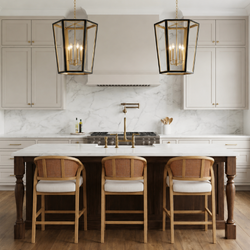 Chloe Counter Stool in Natural Finish with Beige Fabric Upholstery and Rattan Back in Stools by Maven Lane