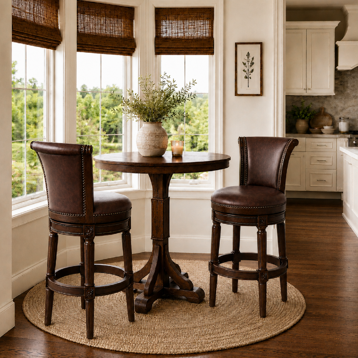 Pullman Bar Stool in Dark Brown Finish with Brown Faux Leather in Stools by Maven Lane