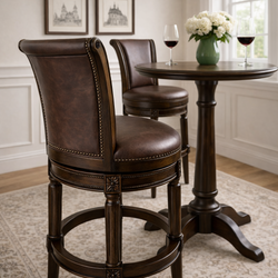 Pullman Bar Stool in Dark Brown Finish with Brown Faux Leather in Stools by Maven Lane