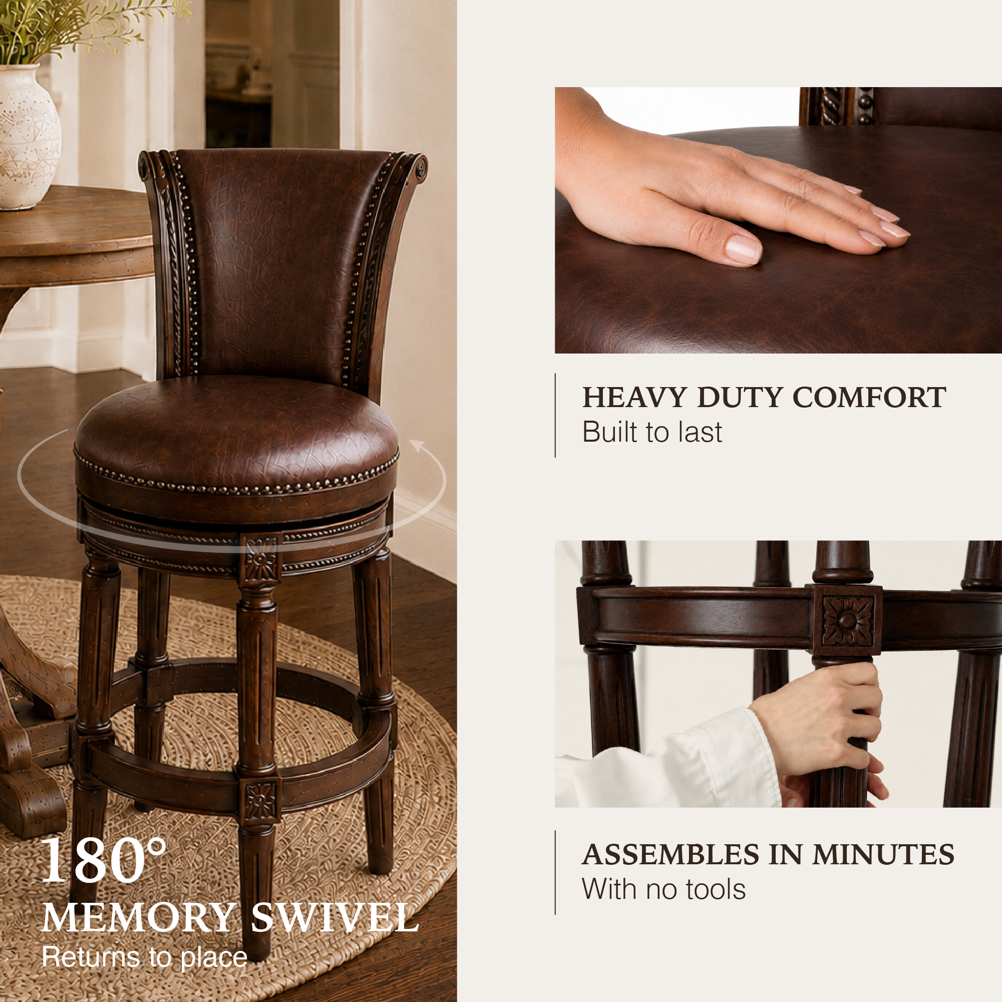 Pullman Bar Stool in Dark Brown Finish with Brown Faux Leather in Stools by Maven Lane