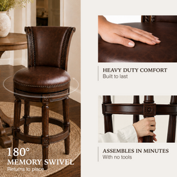 Pullman Bar Stool in Dark Brown Finish with Brown Faux Leather in Stools by Maven Lane