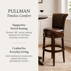 Pullman Bar Stool in Dark Brown Finish with Brown Faux Leather in Stools by Maven Lane