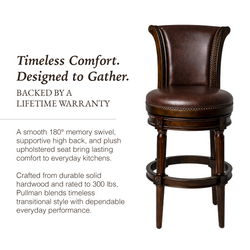 Pullman Bar Stool in Dark Brown Finish with Brown Faux Leather in Stools by Maven Lane
