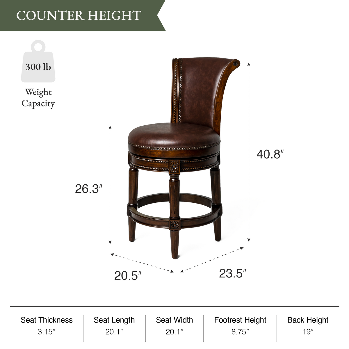 Pullman Counter Stool in Dark Brown Finish with Brown Faux Leather in Stools by Maven Lane
