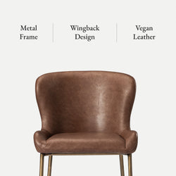 Naomi Counter Stool in Aged Gold Finish with Brown Faux Leather in Stools by Maven Lane