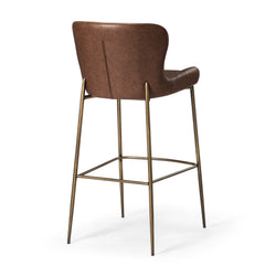 Naomi Bar Stool in Aged Gold Finish with Brown Faux Leather in Stools by Maven Lane