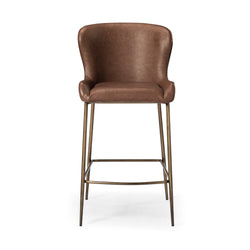 Naomi Counter Stool in Aged Gold Finish with Brown Faux Leather in Stools by Maven Lane