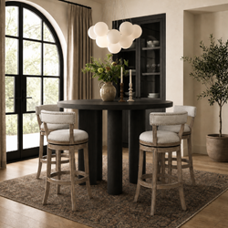 Alexander Bar Stool in Grey Finish with Grey Fabric Upholstery in Stools by Maven Lane