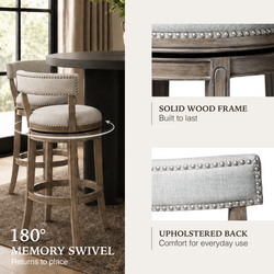 Alexander Bar Stool in Grey Finish with Grey Fabric Upholstery in Stools by Maven Lane