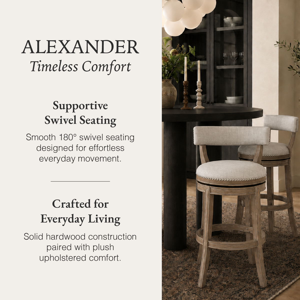 Alexander Bar Stool in Grey Finish with Grey Fabric Upholstery in Stools by Maven Lane